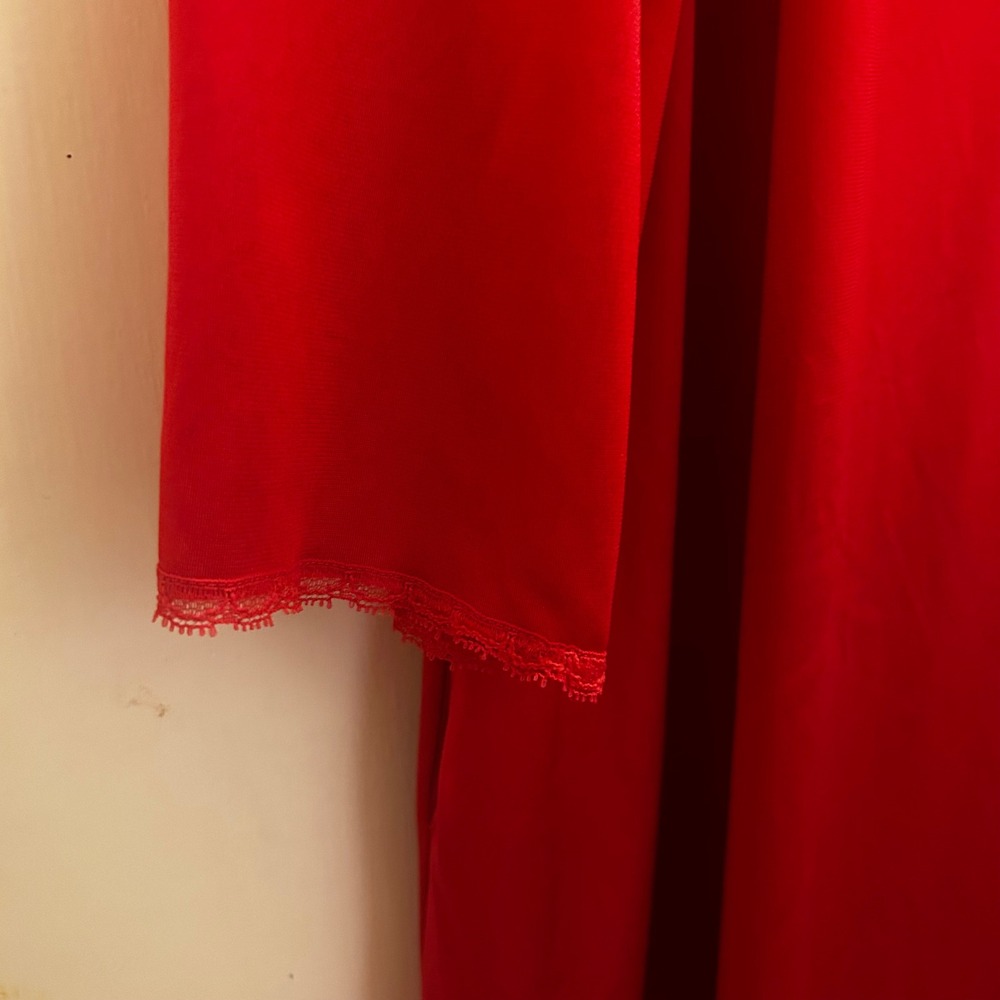 Vintage Vanity Fair Red Nylon Button Front Robe Nightgown Lace Trim‎ L - Picture 6 of 13